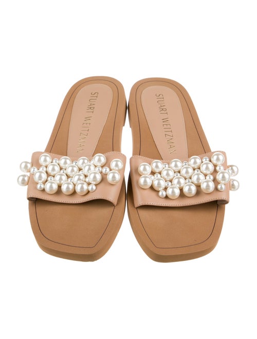 Stuart Weitzman Leather Beaded Accents Slides