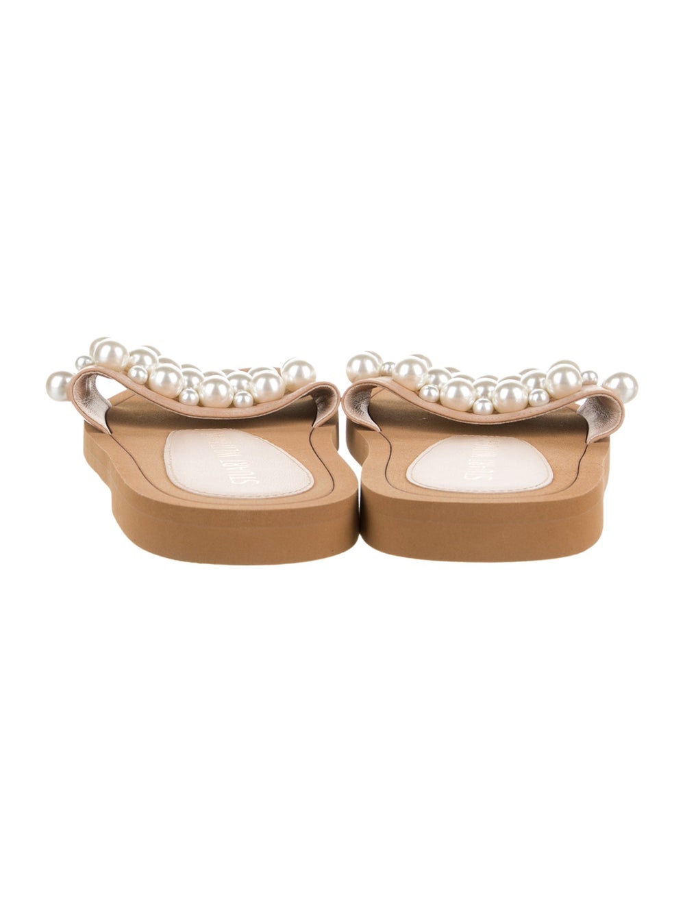 Stuart Weitzman Leather Slides Neutrals Beaded Ac… - image 4