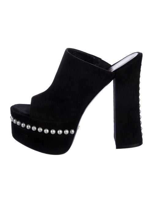 Stuart Weitzman Faux Pearl Accents Suede Slides