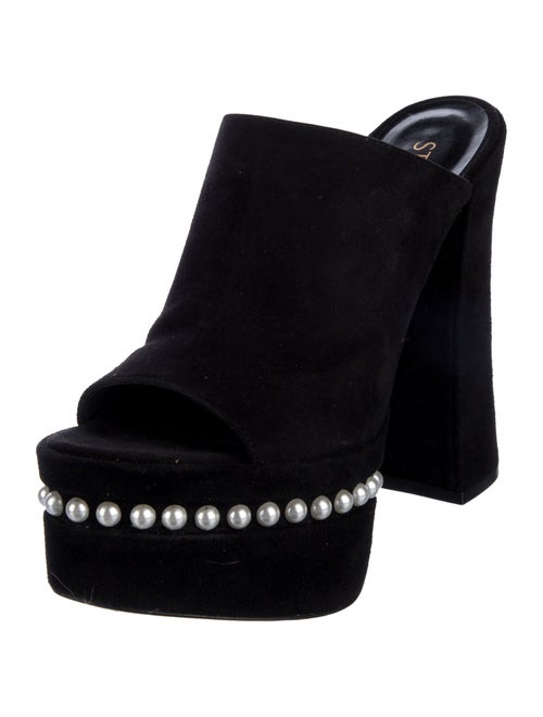 Stuart Weitzman Faux Pearl Accents Suede Slides