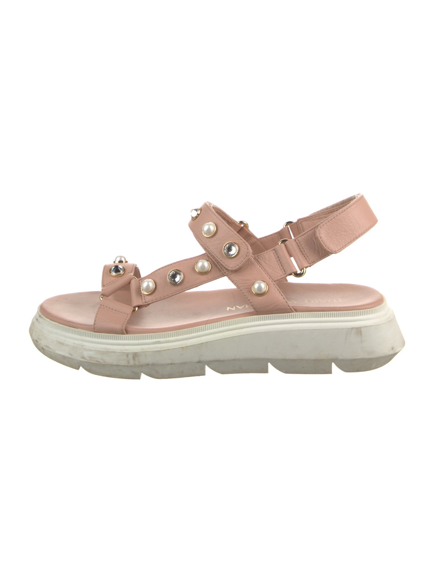 Stuart Weitzman Faux Pearl Accents Leather Gladiator Sandals