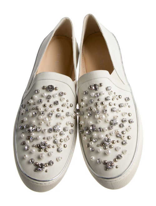 Stuart Weitzman Leather Crystal Embellishments Loafers