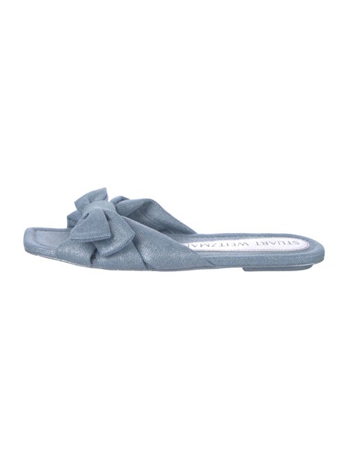 Stuart Weitzman Denim Bow Accents Slides