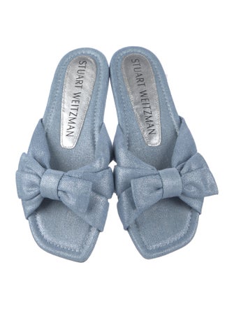 Stuart Weitzman Denim Bow Accents Slides