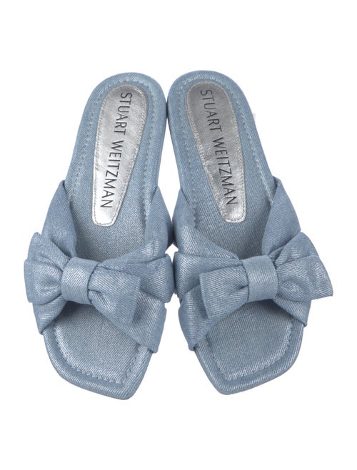 Stuart Weitzman Denim Bow Accents Slides