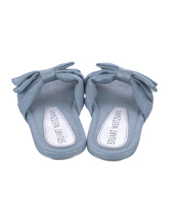 Stuart Weitzman Denim Bow Accents Slides