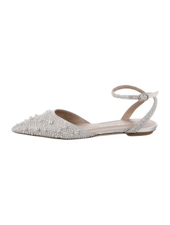 Stuart Weitzman Satin Beaded Accents Slingback Flats