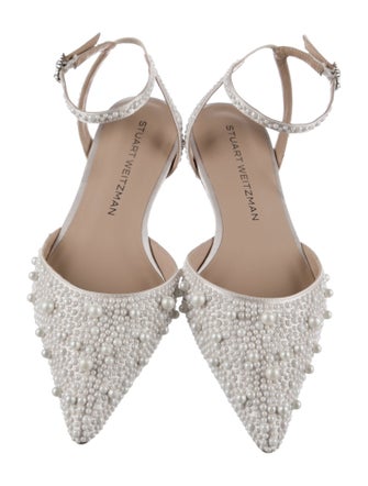 Stuart Weitzman Satin Beaded Accents Slingback Flats