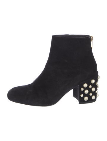 Stuart Weitzman Boots Faux Pearl Accents Suede 6