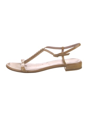 Stuart Weitzman Patent Leather Striped T-Strap Sandals