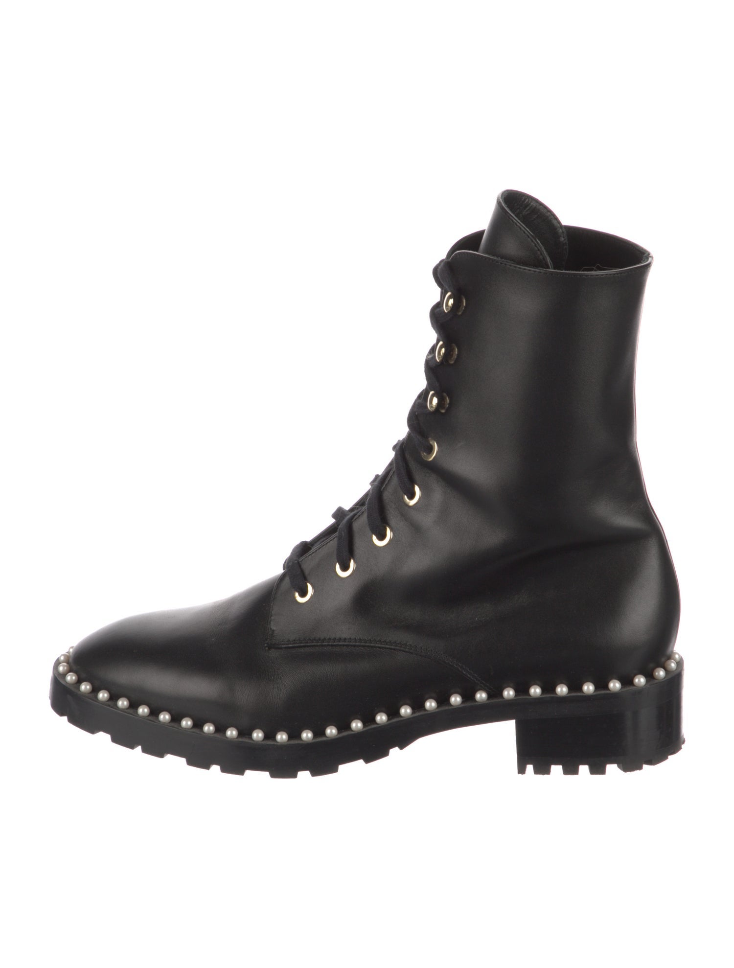 Stuart Weitzman Leather Beaded Accents Combat Boots