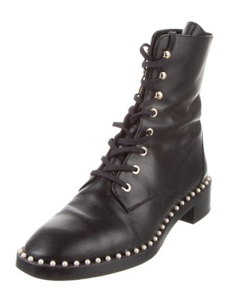 Stuart Weitzman Leather Studded Accents Combat Boots