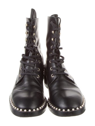 Stuart Weitzman Leather Studded Accents Combat Boots