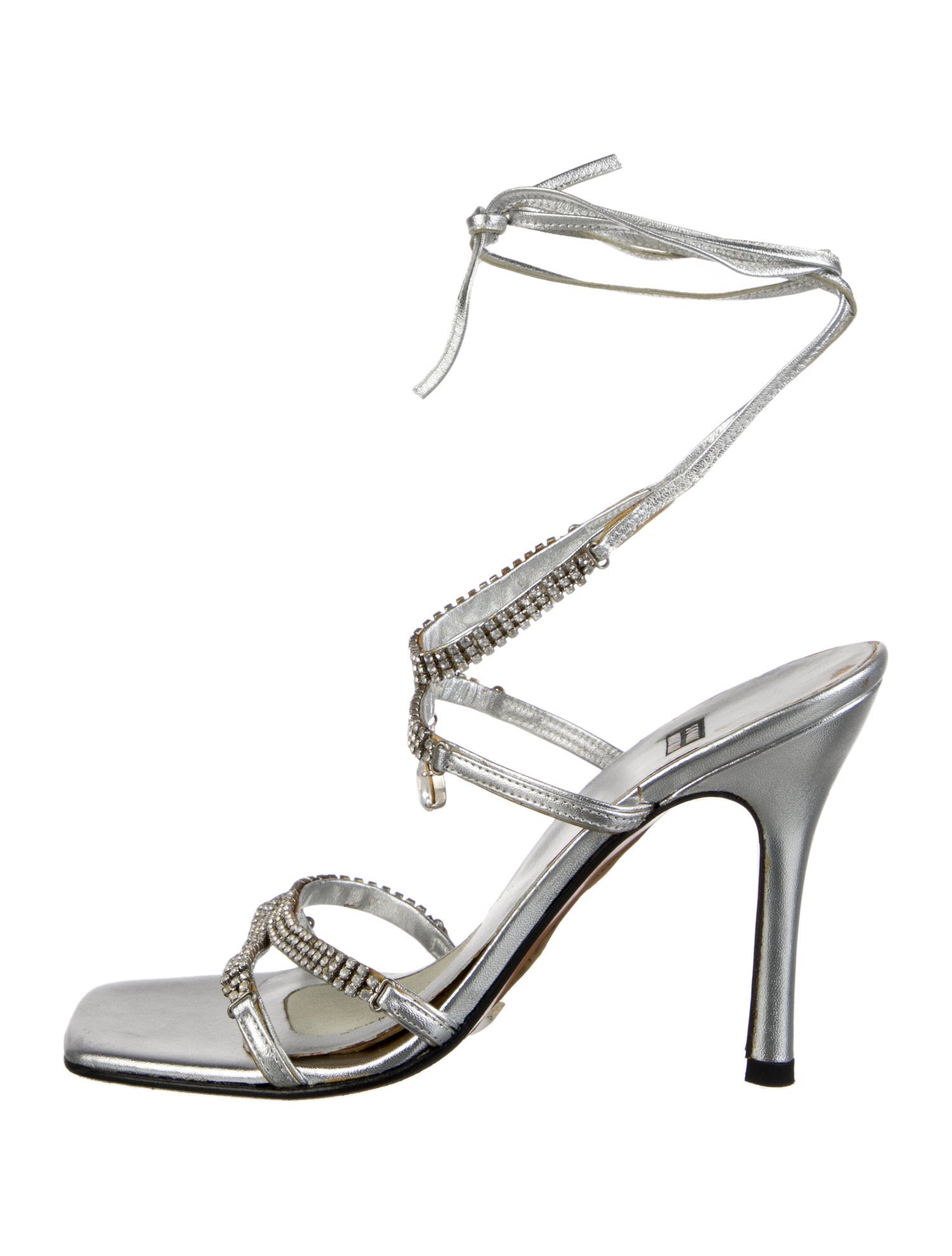 Stuart Weitzman Leather Crystal Embellishments Sandals