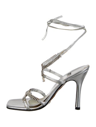 Stuart Weitzman Leather Crystal Embellishments Sandals