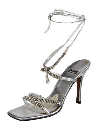 Stuart Weitzman Leather Crystal Embellishments Sandals
