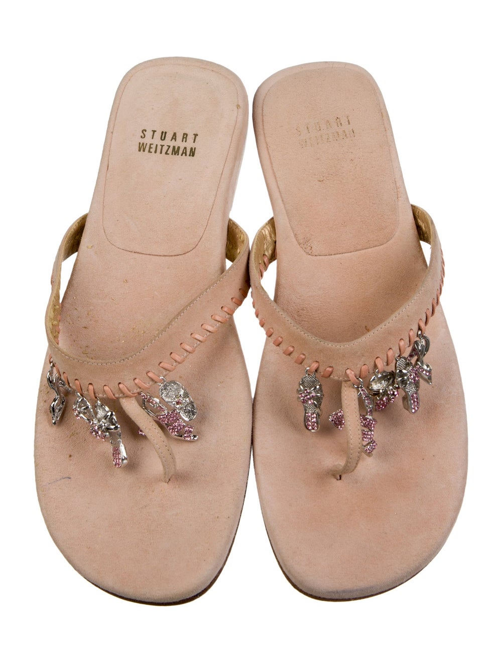 Stuart Weitzman Suede Slides Neutrals Crystal Emb… - image 3