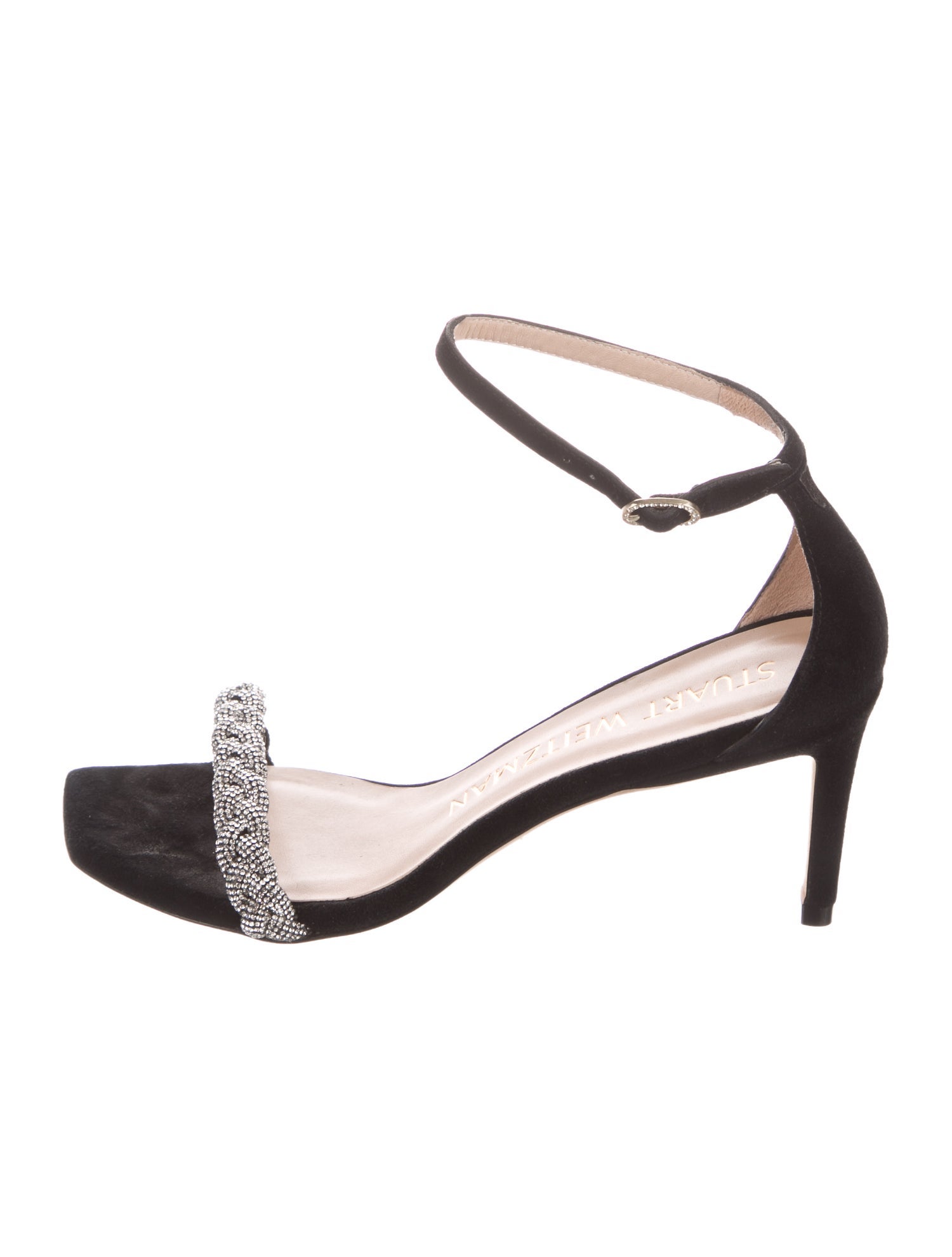 Stuart Weitzman Suede Crystal Embellishments Sandals