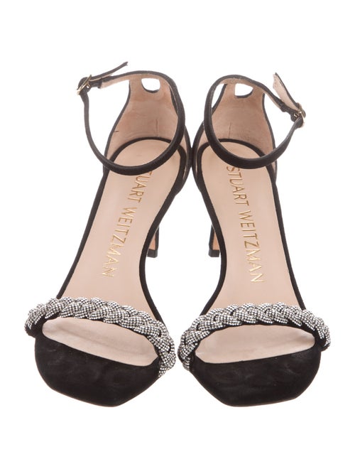 Stuart Weitzman Suede Crystal Embellishments Sandals