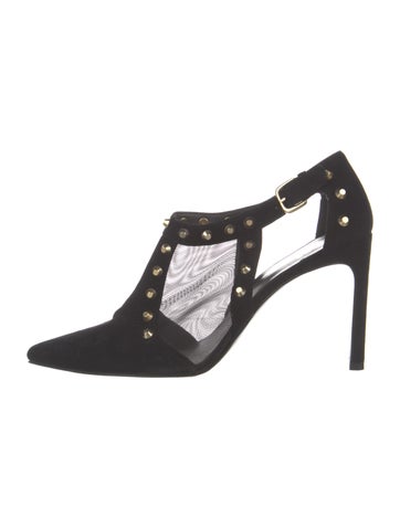 Stuart Weitzman Pumps Suede Studded Accents T-Strap US 8 |