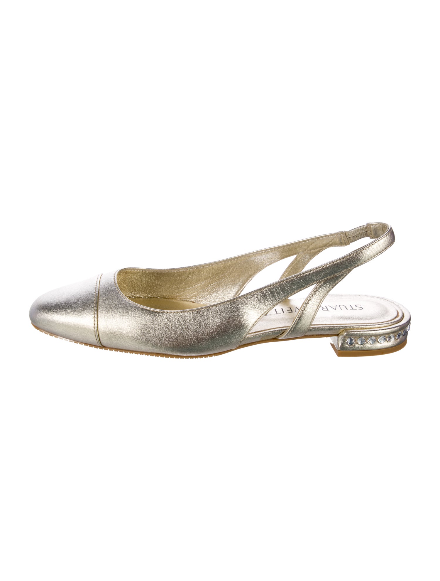 Stuart Weitzman Leather Beaded Accents Slingback Flats
