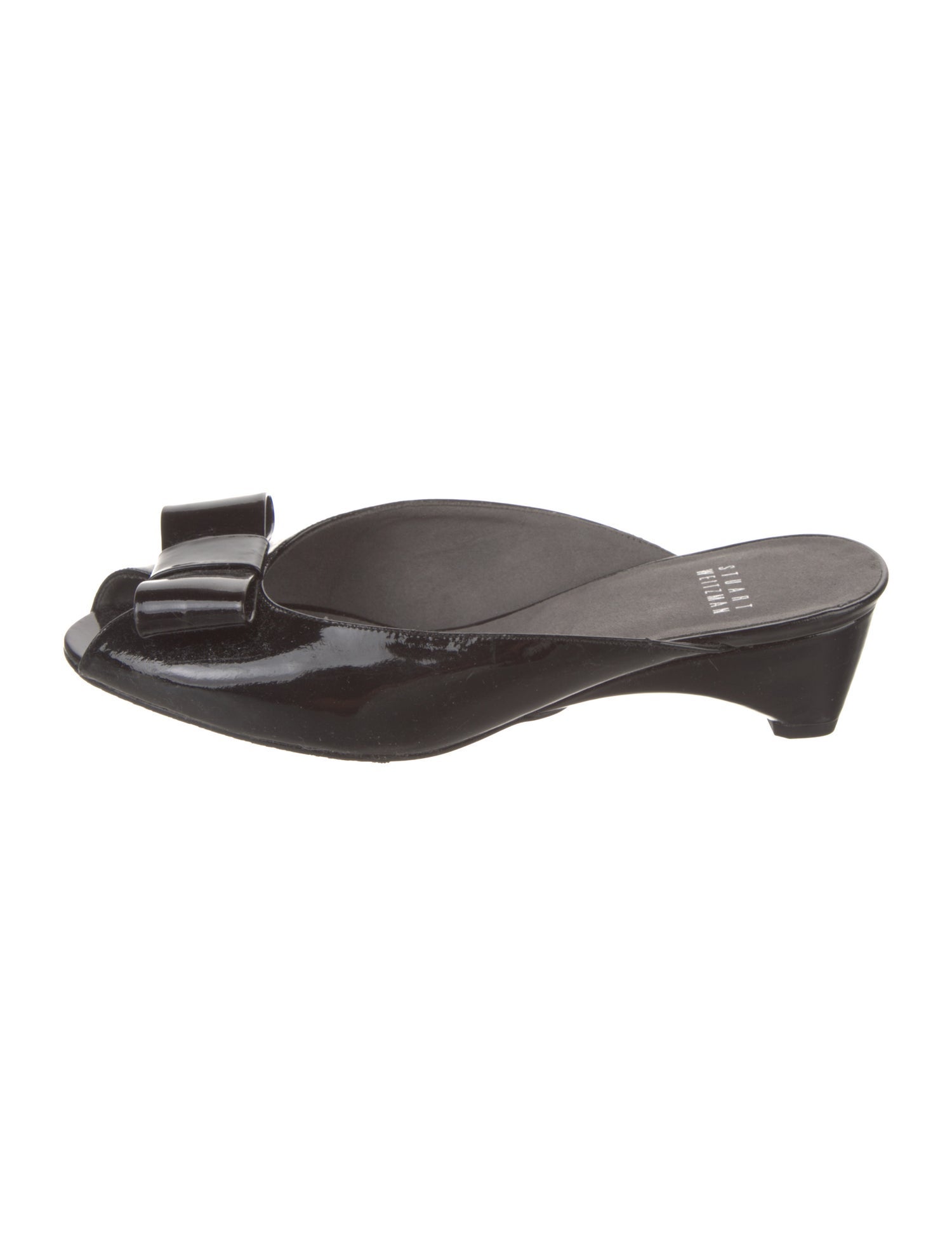 Stuart Weitzman Patent Leather Bow Accents Slides