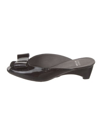 Stuart Weitzman Patent Leather Bow Accents Slides