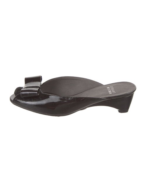 Stuart Weitzman Patent Leather Bow Accents Slides