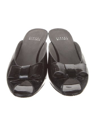 Stuart Weitzman Patent Leather Bow Accents Slides