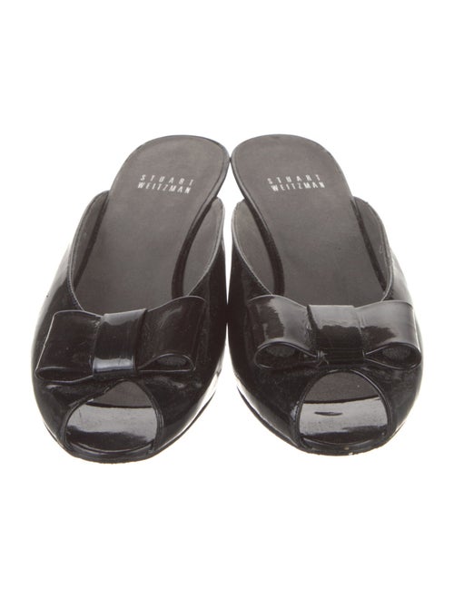 Stuart Weitzman Patent Leather Bow Accents Slides