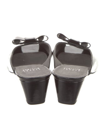 Stuart Weitzman Patent Leather Bow Accents Slides