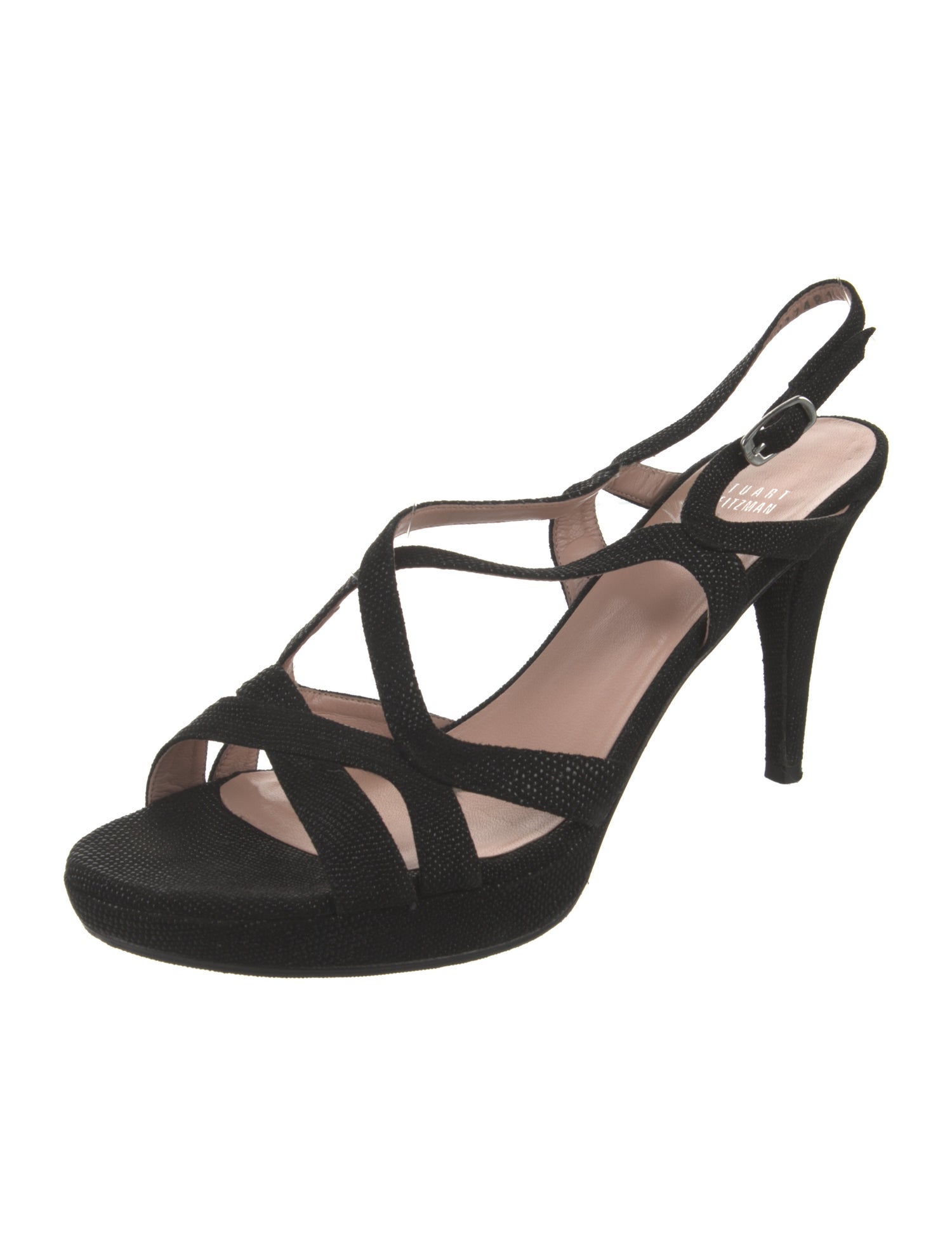 Stuart Weitzman Leather Glitter Accents Slingback Sandals