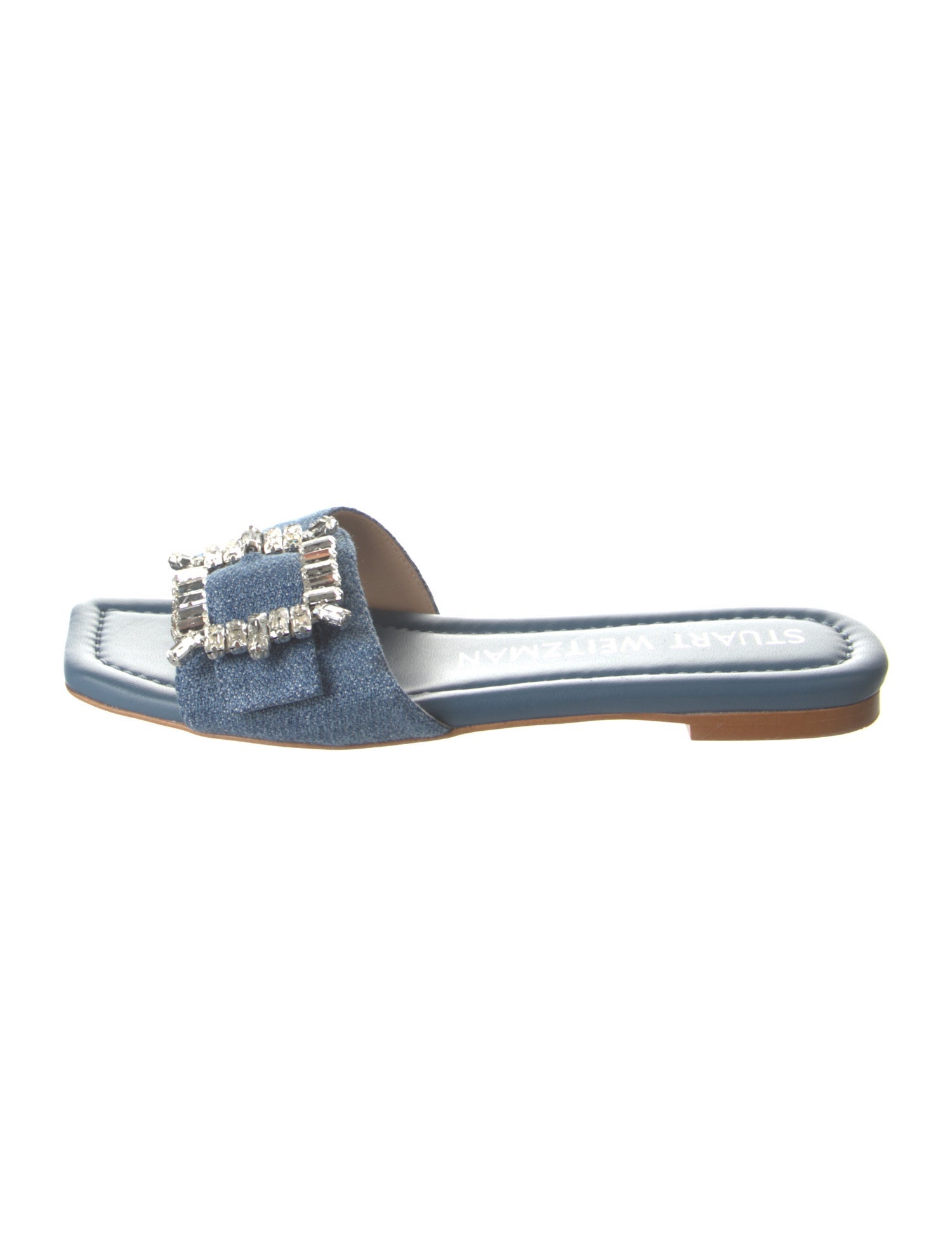Stuart Weitzman Denim Crystal Embellishments Flats