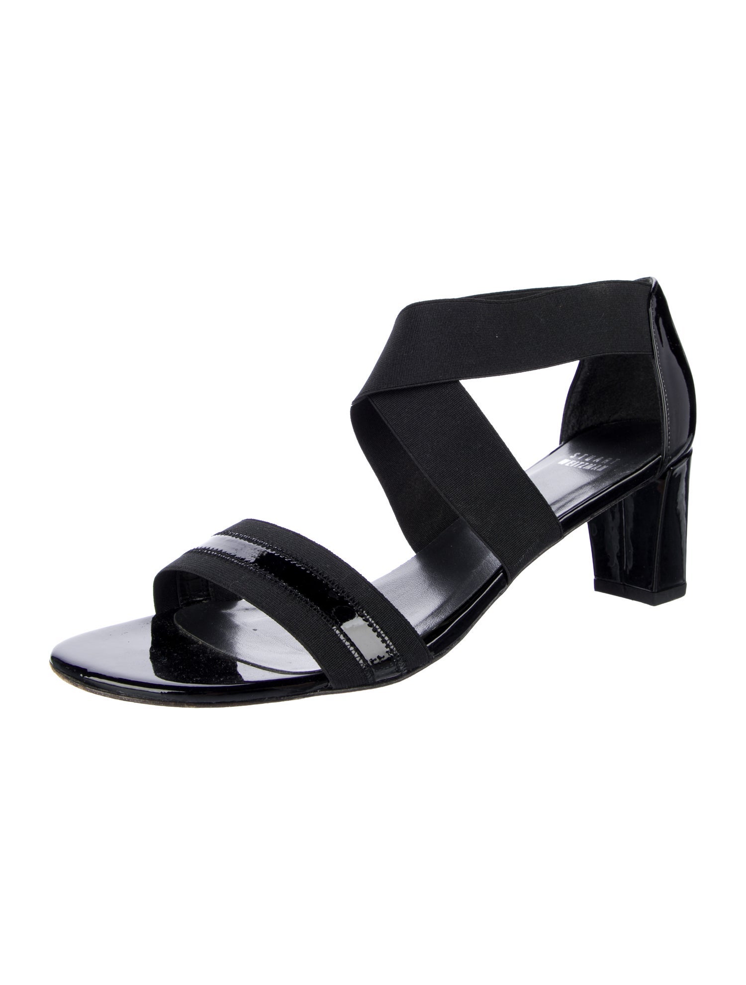 Stuart Weitzman Patent Leather Grosgrain Trim Slingback Sandals