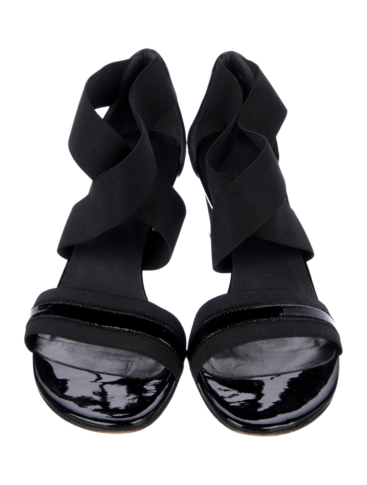 Stuart Weitzman Patent Leather Grosgrain Trim Slingback Sandals