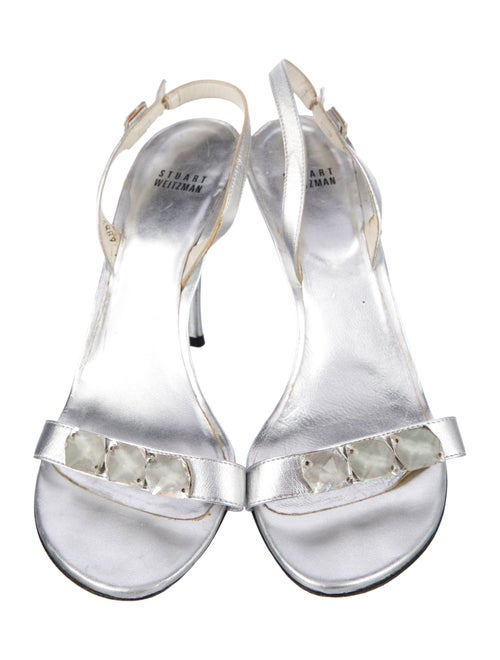 Stuart Weitzman Leather Crystal Embellishments Slingback Sandals