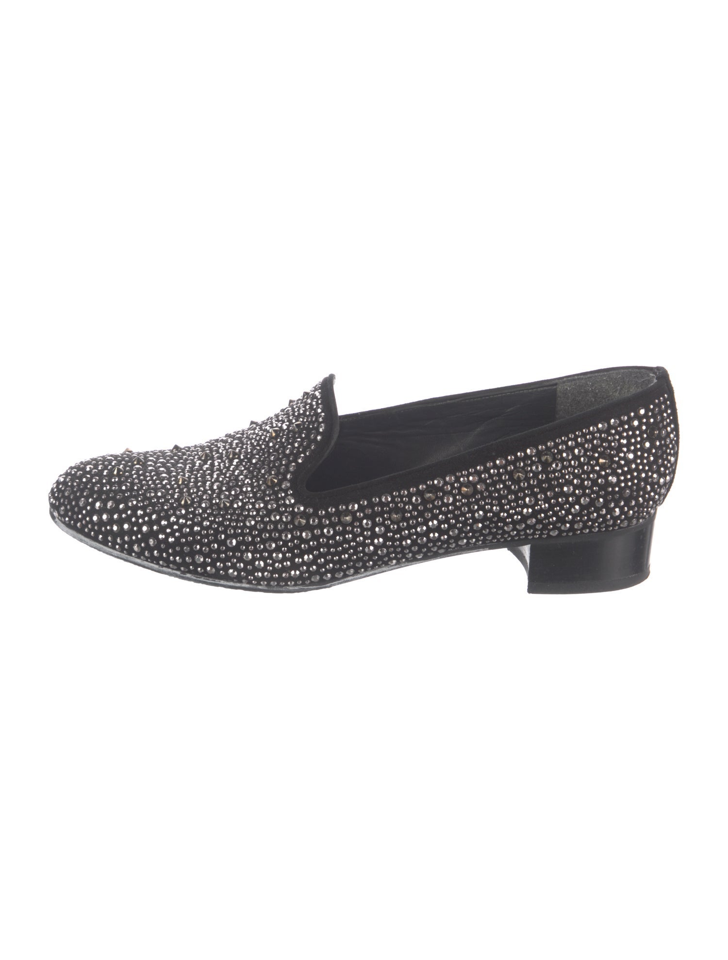 Stuart Weitzman Suede Crystal Embellishments Loafers