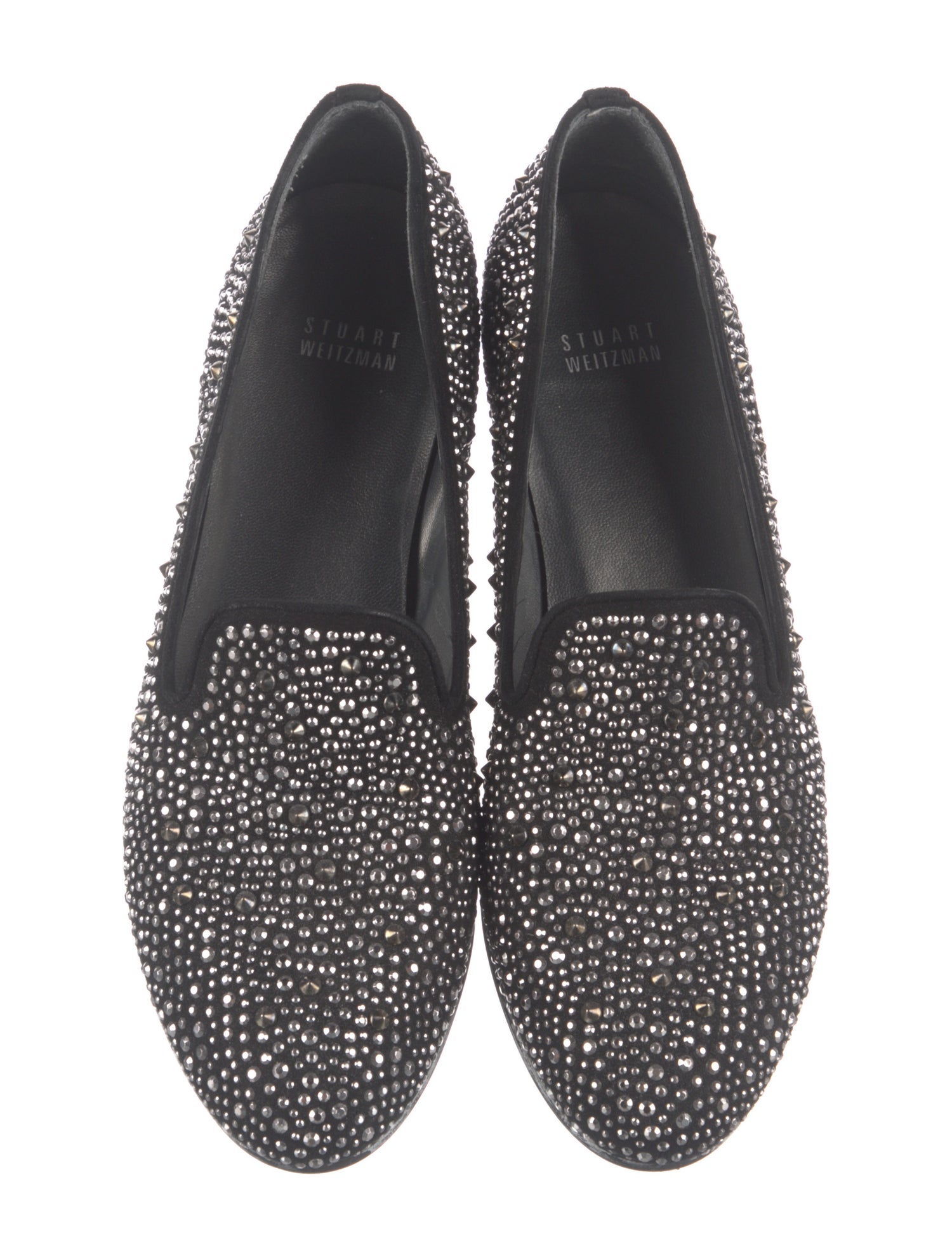 Stuart Weitzman Suede Crystal Embellishments Loafers