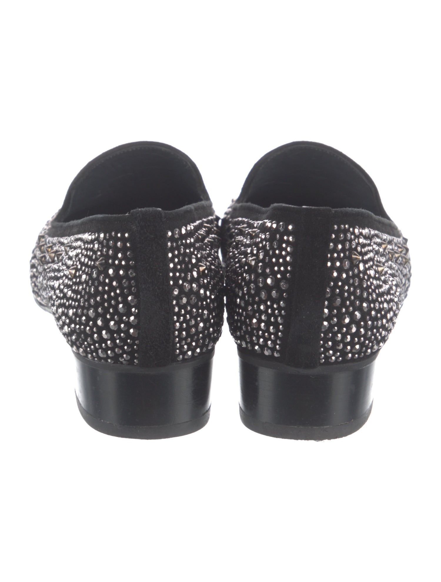 Stuart Weitzman Suede Crystal Embellishments Loafers