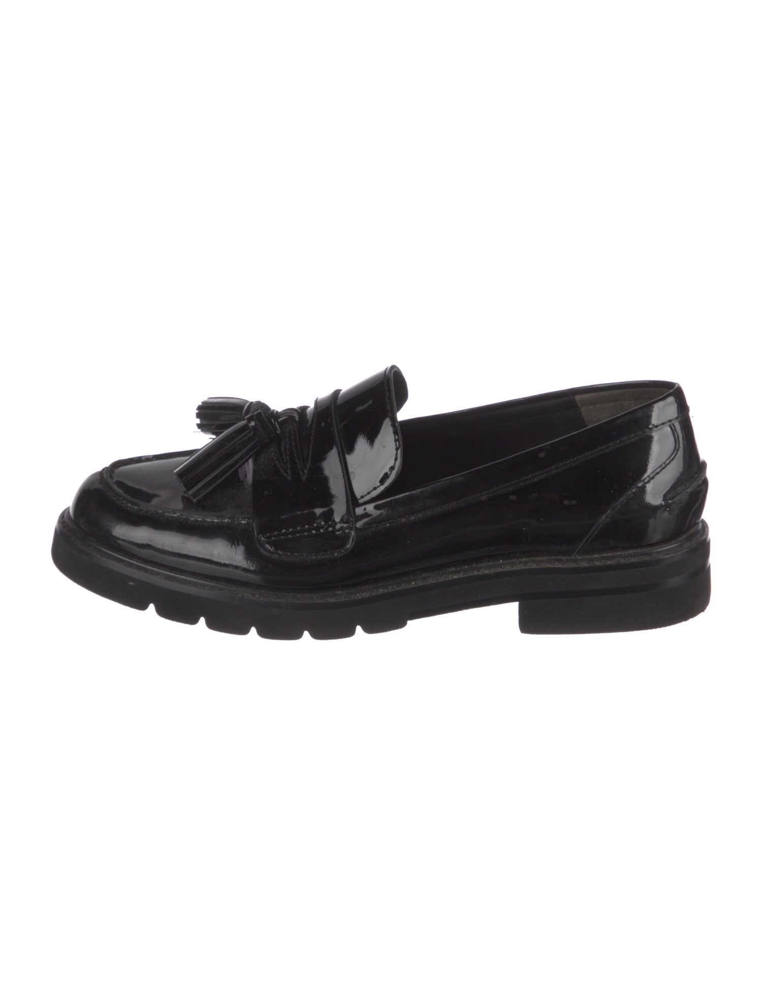 Stuart Weitzman Patent Leather Tassel Accents Loafers