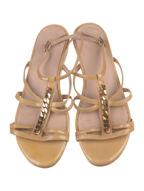 Stuart Weitzman Patent Leather Chain-Link Accents T-Strap Sandals