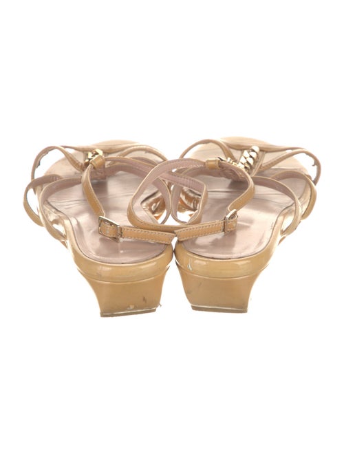 Stuart Weitzman Patent Leather Chain-Link Accents T-Strap Sandals