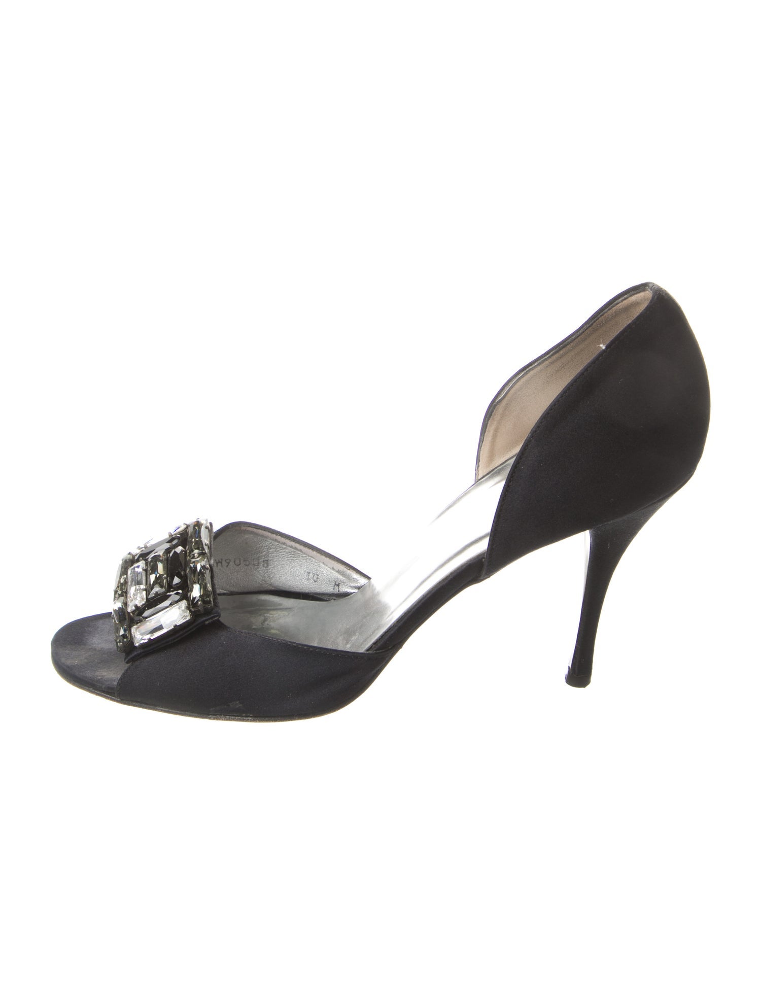 Stuart Weitzman Satin Crystal Embellishments D'Orsay Pumps