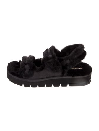 Stuart Weitzman Suede Faux Fur Trim Sandals