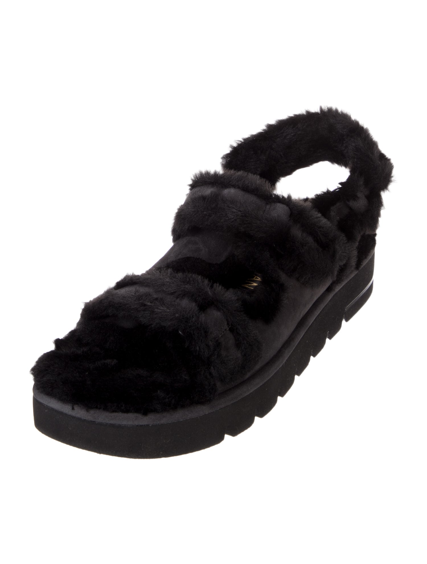 Stuart Weitzman Suede Faux Fur Trim Sandals