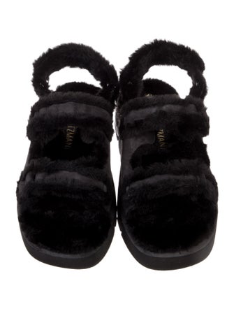 Stuart Weitzman Suede Faux Fur Trim Sandals