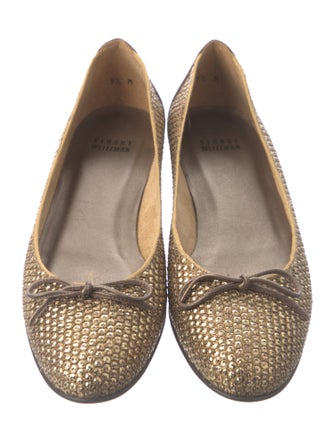 Stuart Weitzman Crystal Bow Accents Ballet Flats