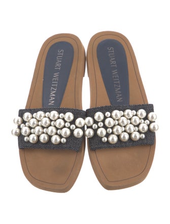 Stuart Weitzman Faux Pearl Accents Beaded Accents Slides