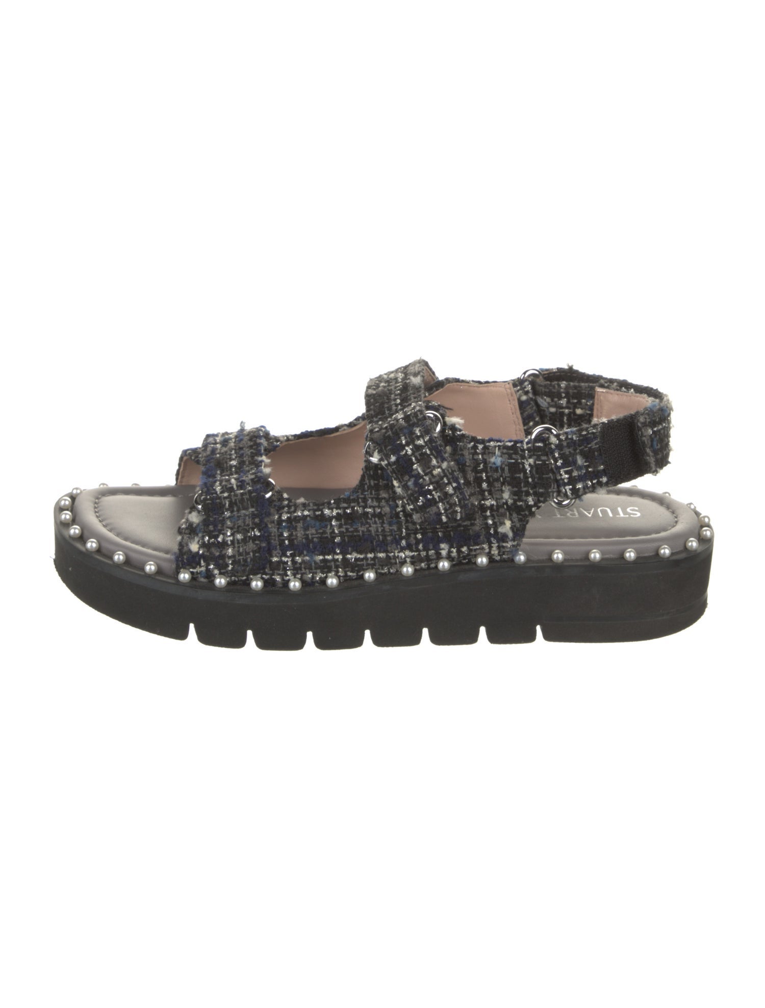 Stuart Weitzman Tweed Pattern Studded Accents Sandals