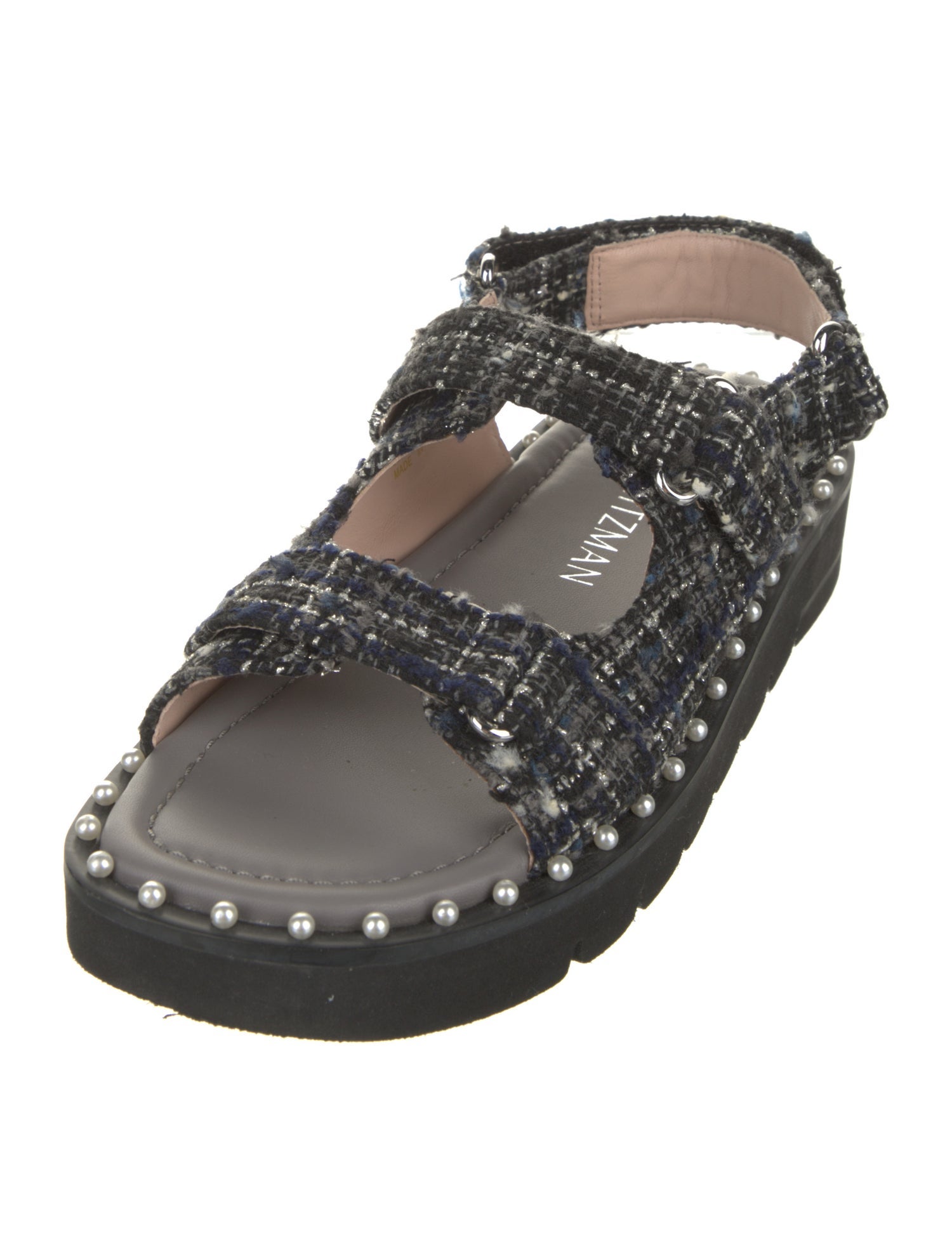 Stuart Weitzman Tweed Pattern Studded Accents Sandals